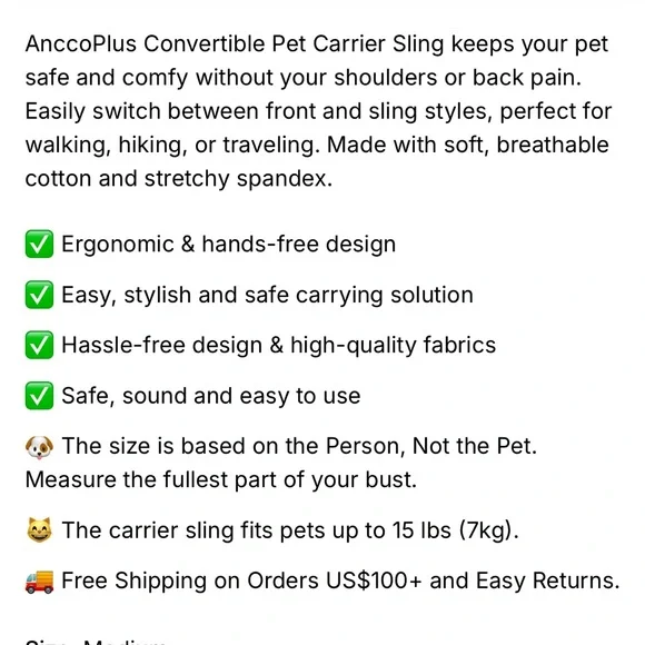 AnccoPlus Convertible Pet Carrier Sling - Picture 4 of 7